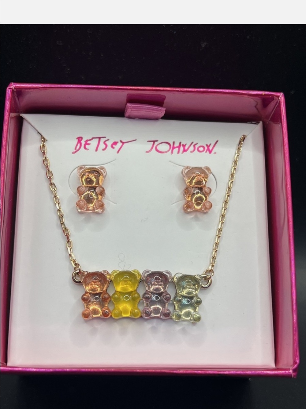 Betsey Johnson Gold-Tone Rainbow Gummy Bear Necklace & Studs